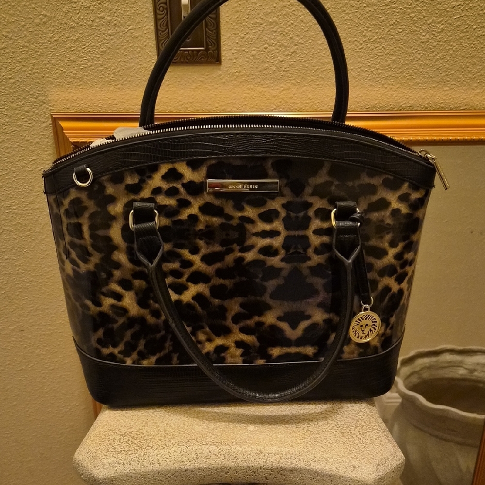 Anne Klein Leopard-Print Tote in Black and Brown